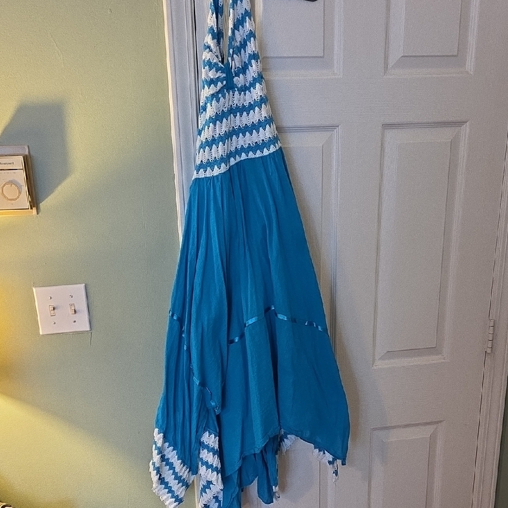 Blue and White Halter Dress